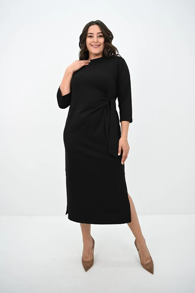 Kadın Büyük Beden Bel Bağlama Detaylı Elbise 5274-25 - 3