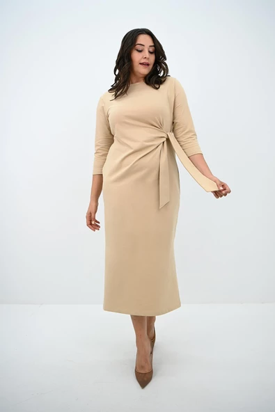 Kadın Büyük Beden Bel Bağlama Detaylı Elbise 5274-25 - 10