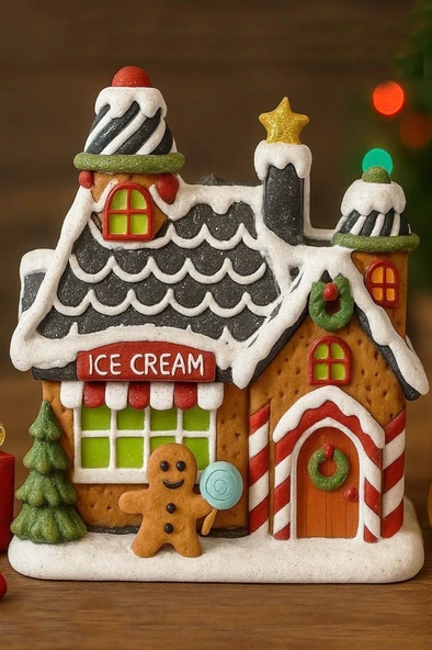 Beysüs Yılbaşı Ürünleri Dekoratif Kurabiye Ev Işıklı Ice Cream BYS0009
