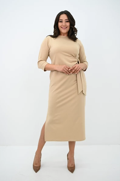 Kadın Büyük Beden Bel Bağlama Detaylı Elbise 5274-25 - 8