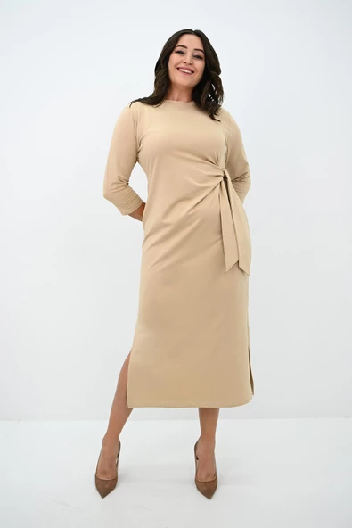 Kadın Büyük Beden Bel Bağlama Detaylı Elbise 5274-25 - 11