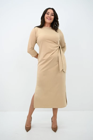 Kadın Büyük Beden Bel Bağlama Detaylı Elbise 5274-25 - 11