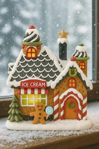 Beysüs Yılbaşı Ürünleri Dekoratif Kurabiye Ev Işıklı Ice Cream BYS0009 - 2