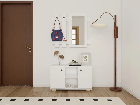 Sarissa Ayakkabı Dolabı/Askılık/Antre Dolap-Beyaz ürün görseli 1