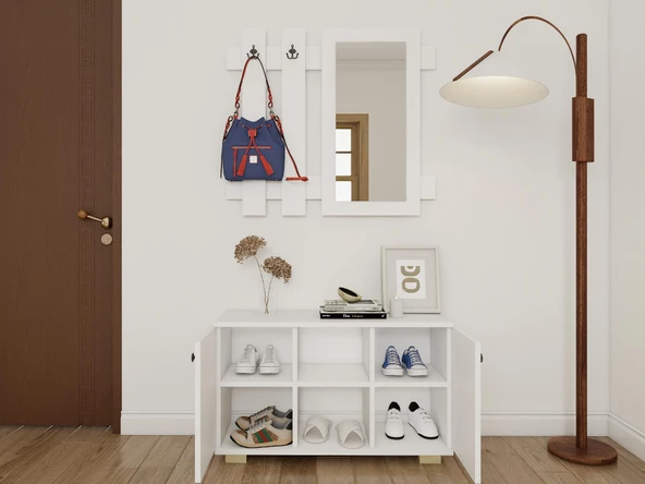 Sarissa Ayakkabı Dolabı/Askılık/Antre Dolap-Beyaz - Resim 4