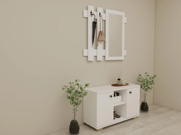 Sarissa Ayakkabı Dolabı/Askılık/Antre Dolap-Beyaz - 3