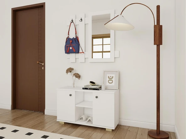 Sarissa Ayakkabı Dolabı/Askılık/Antre Dolap-Beyaz - Resim 3