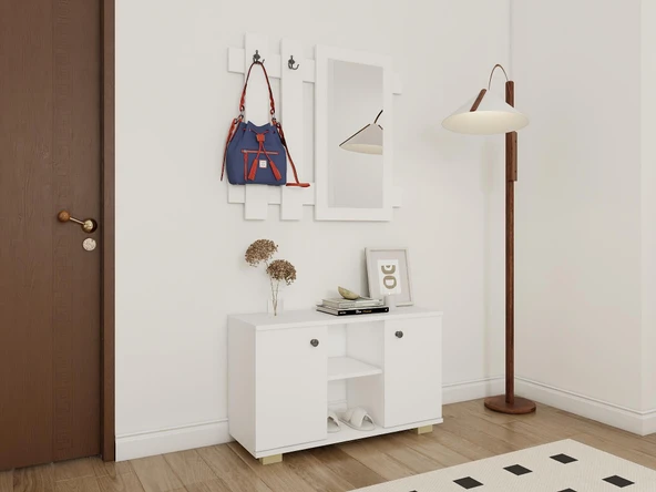 Sarissa Ayakkabı Dolabı/Askılık/Antre Dolap-Beyaz - Resim 2
