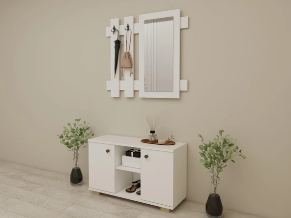 Sarissa Ayakkabı Dolabı/Askılık/Antre Dolap-Beyaz - 2