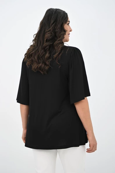 Kadın Büyük Beden Pileli V Yaka Bluz 1847-25 - 6