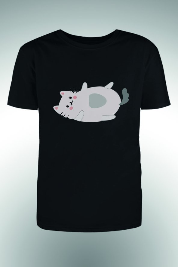 Beyaz Şişman Kedi 2 Baskılı T-shirt
