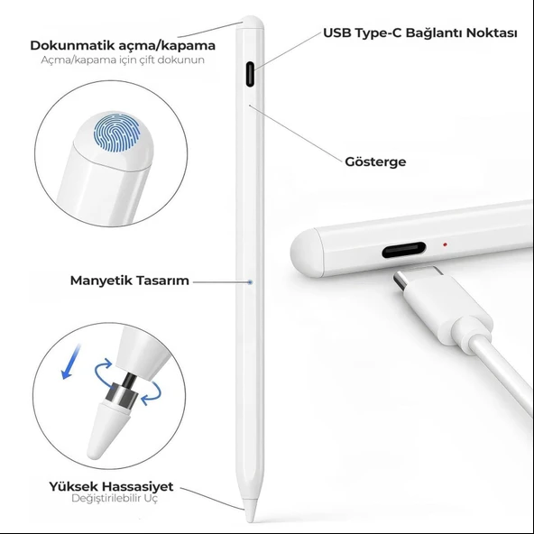 Tüm Tabletlere Uyumlu Universal Yazı Kalemi (Apple iPad ve iPad Pro Uyumlu) - Resim 2