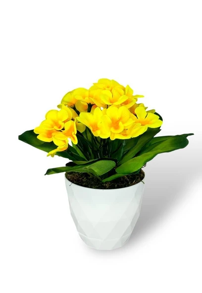 Nettenevime Yapay Çiçek Beyaz Saksıda Kadife Menekşe Gerçekçi Doku SARI ürün görseli 1