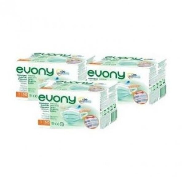 Evony Cerrahi Maske Yumuşak Lastikli 150 Adet 3 Katlı