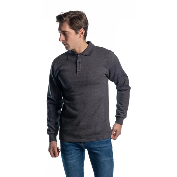 Şensel, Sweatshirt, Koyu Gri, Polo Yaka -107E5432- Pamuklu