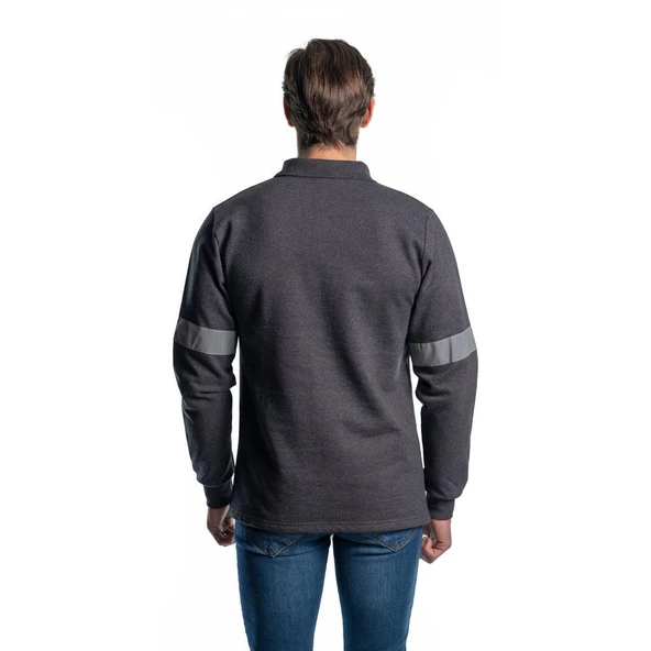 Şensel, Reflektörlü Sweatshirt, Koyu Gri, Polo Yaka -107E5632- - 2