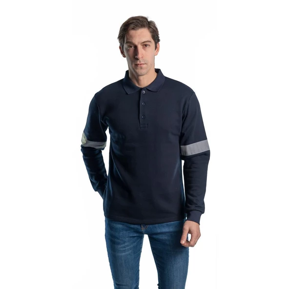 Şensel, Reflektörlü Sweatshirt, Lacivert, Polo Yaka -107E5645-