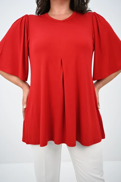 Kadın Büyük Beden Pileli V Yaka Bluz 1847-25 - 9