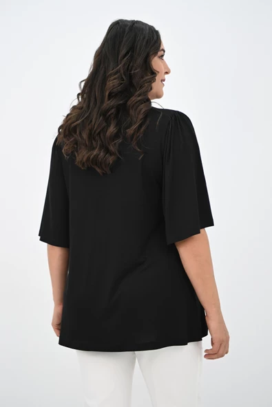 Kadın Büyük Beden Pileli V Yaka Bluz 1847-25 - 6