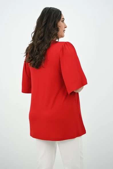 Kadın Büyük Beden Pileli V Yaka Bluz 1847-25 - 12