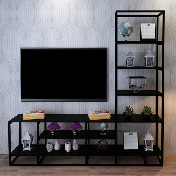 Berk Tv ünitesi Raflı Siyah 180*55*40 Cm
