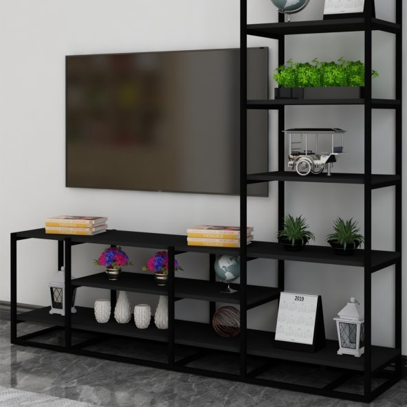 Berk Tv ünitesi Raflı Siyah 180*55*40 Cm - 2