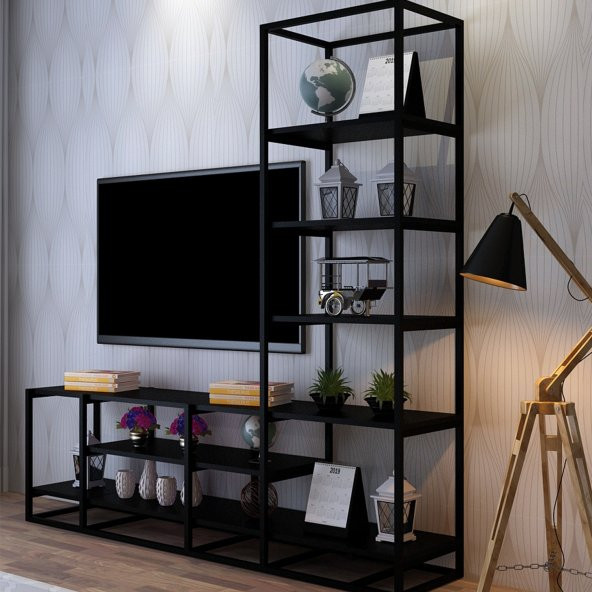 Berk Tv ünitesi Raflı Siyah 180*55*40 Cm - 4