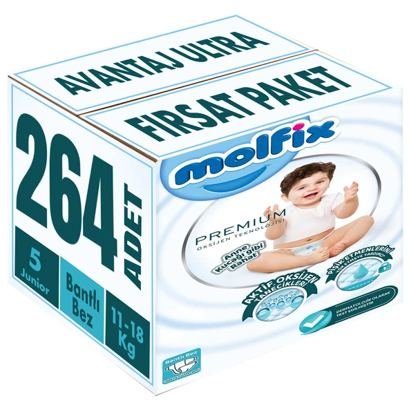 Molfix Premium Bebek Bezi Beden:5 (11-18KG) Junior 264 Adet Avantaj Ultra Fırsat Pk - Resim 2