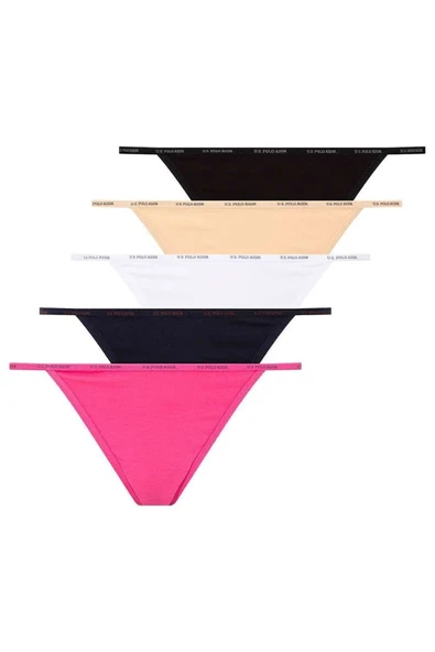 U.S. Polo Assn. Kadın 5'li Karışık V String (Lacivert-Fuşya-Ten-Beyaz-Siyah) ürün görseli 1