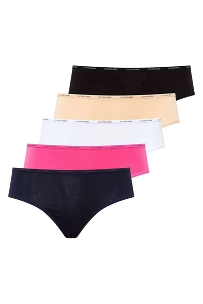 U.S. Polo Assn. Kadın 5'li Yüksek Bel Slip (Lacivert-Fuşya-Ten-Beyaz-Siyah)