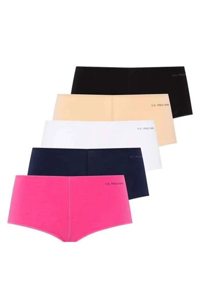 U.S. Polo Assn. Kadın 5'li Şort Boxer (Lacivert-Fuşya-Ten-Beyaz-Siyah)