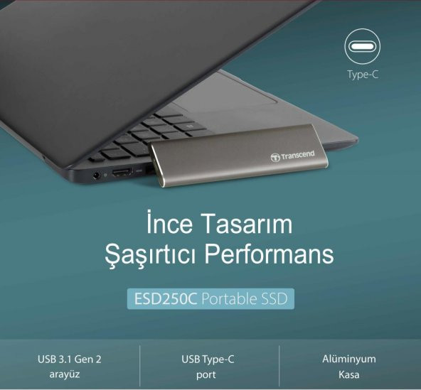 Transcend TS960GESD250C 960GB M.2 SATA Gen 2 Type-C Tasınabılır SSD - 6