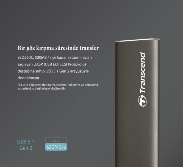 Transcend TS960GESD250C 960GB M.2 SATA Gen 2 Type-C Tasınabılır SSD - 7