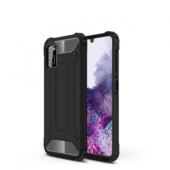 KNY Samsung Galaxy A02S Kılıf Çift Katmanlı Armour Case Siyah