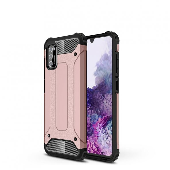 KNY Samsung Galaxy A02S Kılıf Çift Katmanlı Armour Case Rose Gold