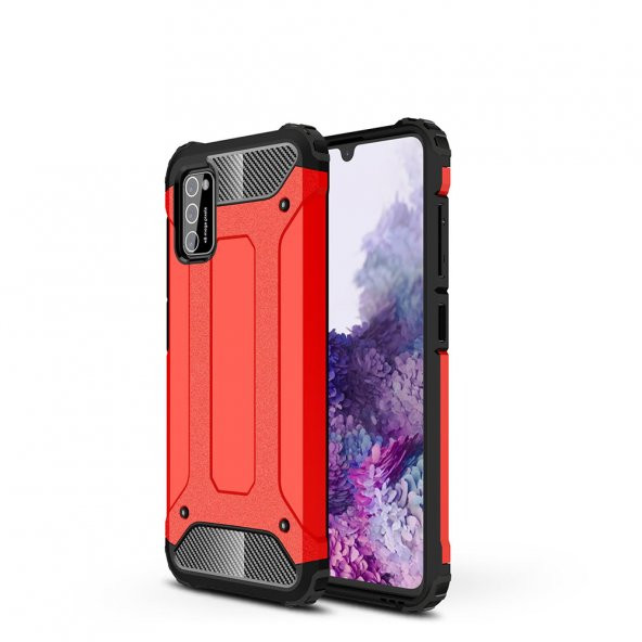 KNY Samsung Galaxy A02S Kılıf Çift Katmanlı Armour Case Kırmızı