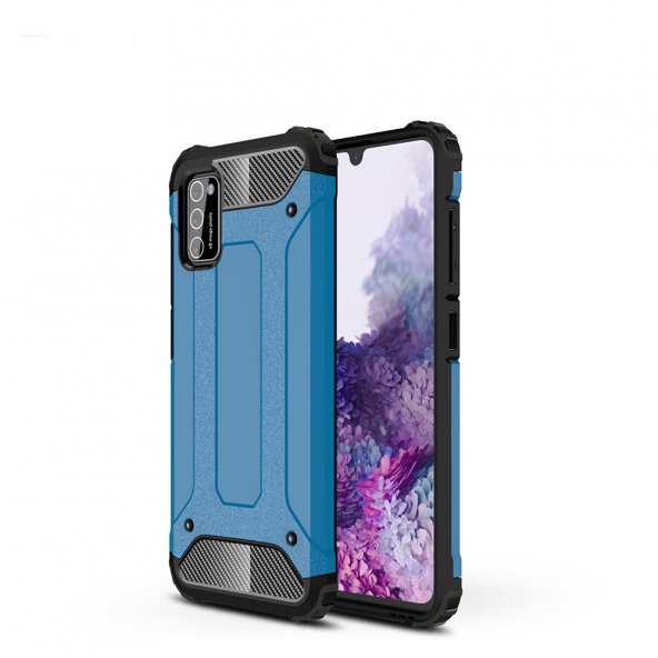 KNY Samsung Galaxy A02S Kılıf Çift Katmanlı Armour Case Mavi