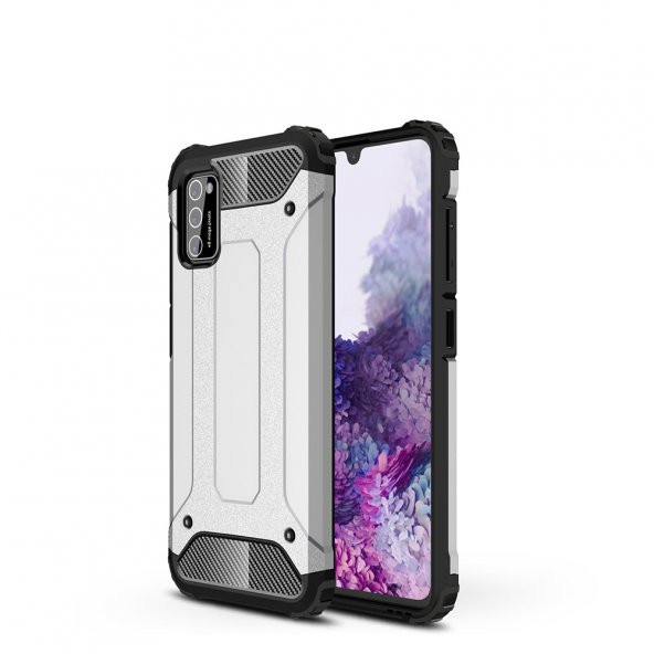 KNY Samsung Galaxy A02S Kılıf Çift Katmanlı Armour Case Gri