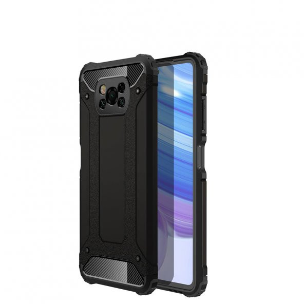 KNY Xiaomi Pocophone X3 NFC Kılıf Çift Katmanlı Armour Case Siyah