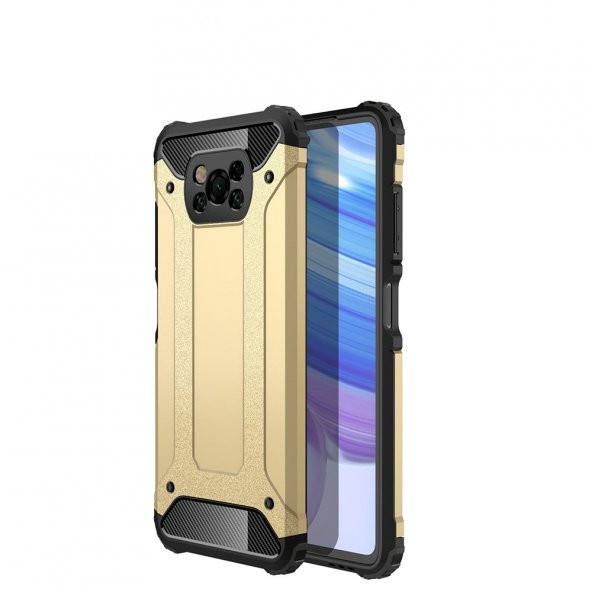 KNY Xiaomi Pocophone X3 NFC Kılıf Çift Katmanlı Armour Case Gold