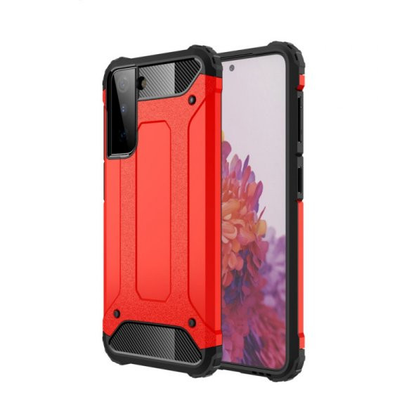 KNY Samsung Galaxy S21 Kılıf Çift Katmanlı Armour Case Kırmızı