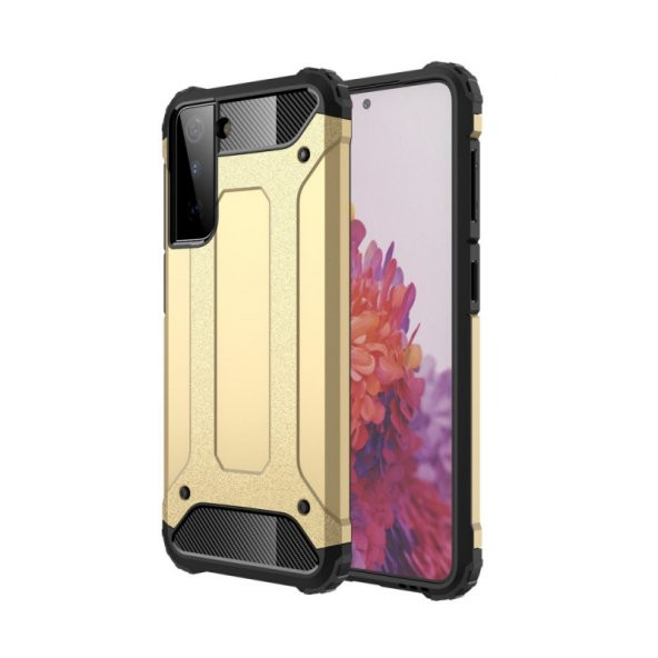 KNY Samsung Galaxy S21 Kılıf Çift Katmanlı Armour Case Gold