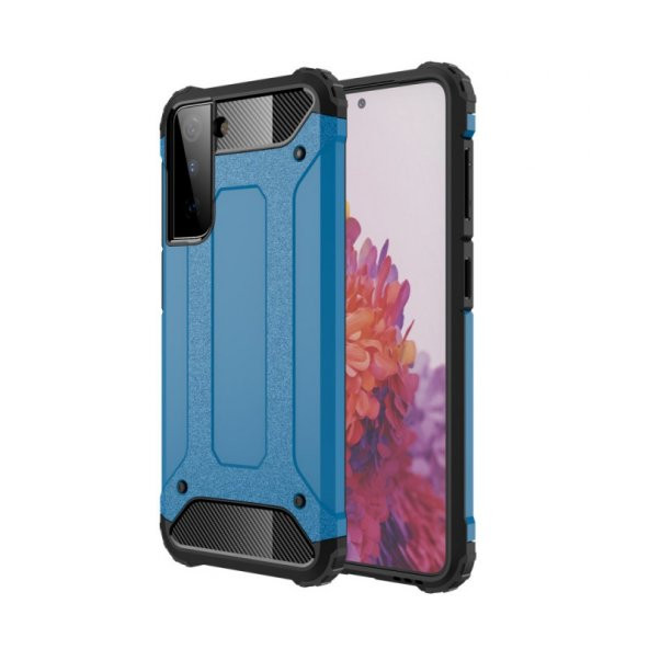 KNY Samsung Galaxy S21 Kılıf Çift Katmanlı Armour Case Mavi