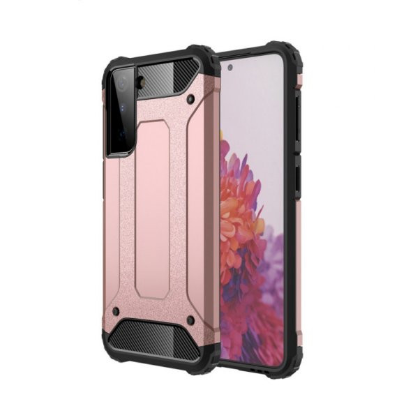 KNY Samsung Galaxy S21 Plus Kılıf Çift Katmanlı Armour Case Rose Gold