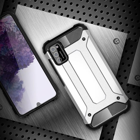KNY Samsung Galaxy A02S Kılıf Çift Katmanlı Armour Case Gri - 2