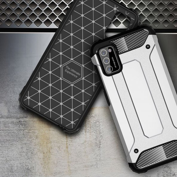 KNY Samsung Galaxy A02S Kılıf Çift Katmanlı Armour Case Gri - 4