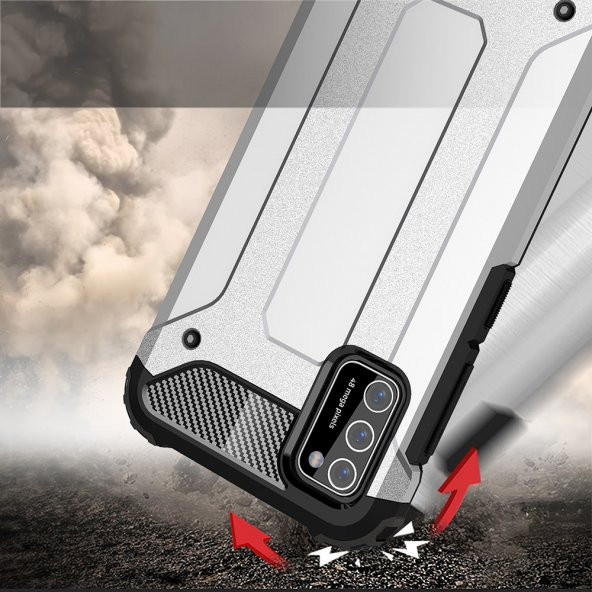 KNY Samsung Galaxy A02S Kılıf Çift Katmanlı Armour Case Gri - 5