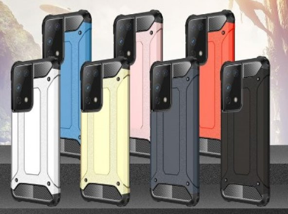 KNY Samsung Galaxy S21 Ultra Kılıf Çift Katmanlı Armour Case Rose Gold - 2