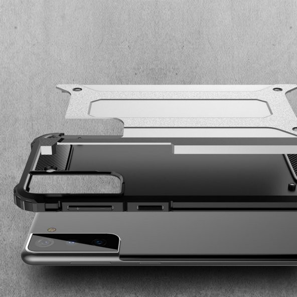 KNY Samsung Galaxy S21 Ultra Kılıf Çift Katmanlı Armour Case Kırmızı - 4