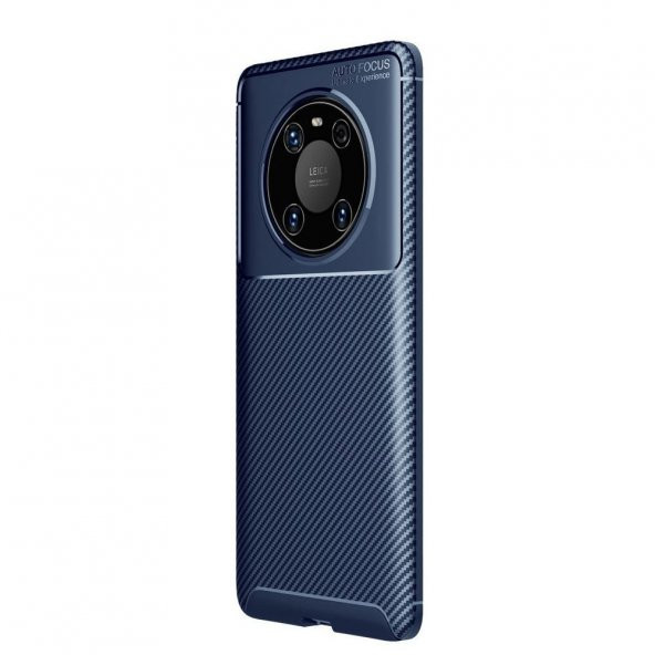 KNY Huawei Mate 40 Pro Kılıf Karbon Desenli Lux Negro Silikon Lacivert